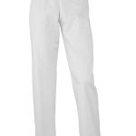 Pantalón unisex con cintura 3/4 partes elástico 1/4 parte sin elástico. en color blanco.